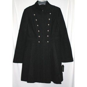 Guess Long Lapel Double Breasted Button Up Peacoat Size M Black